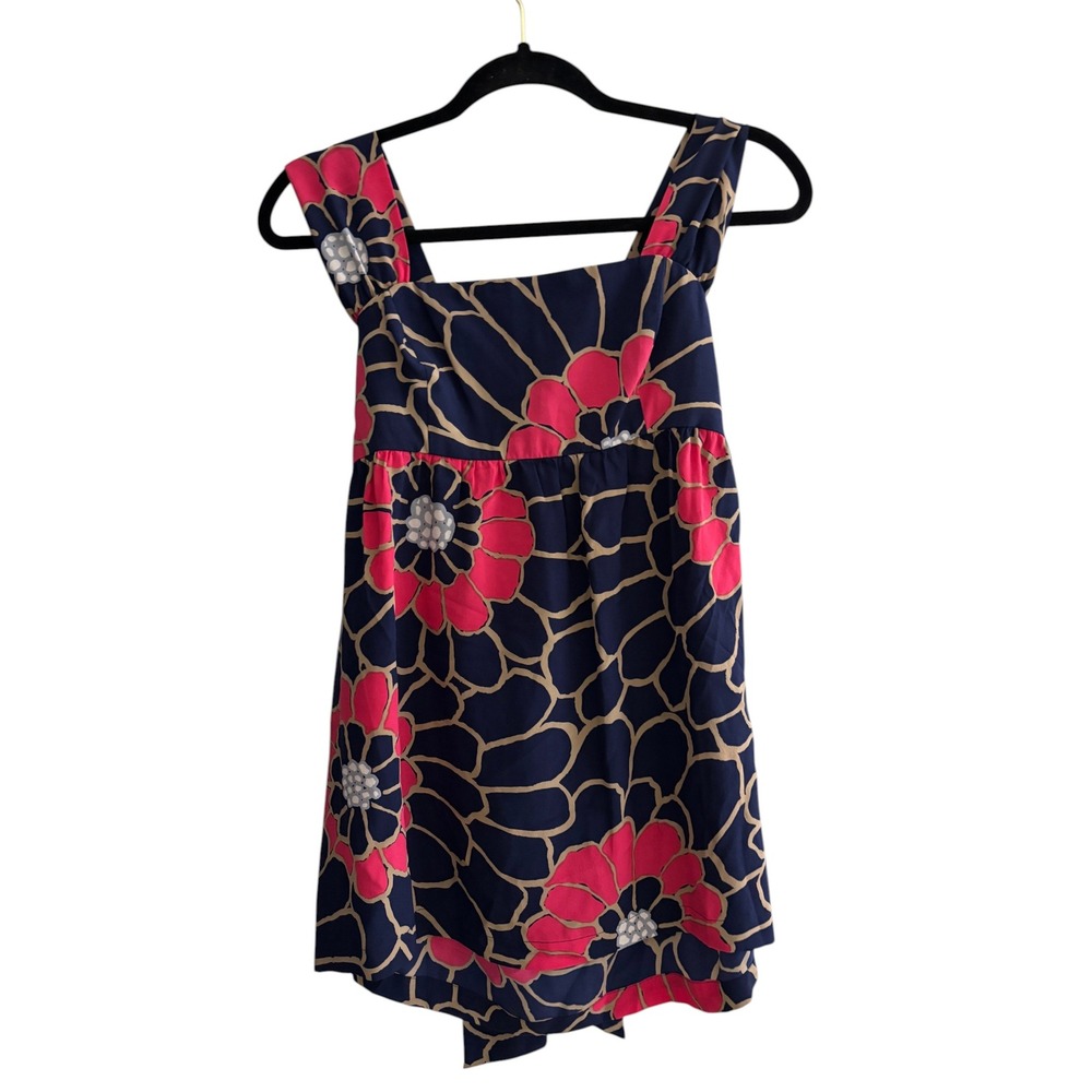 Tabitha for Anthropologie Silk Baby Doll Dress Navy Pink Floral Size 2